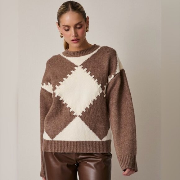 COMING SOON HOT COCOA ARGYLE KNIT SWEATER - Picture 1 of 3
